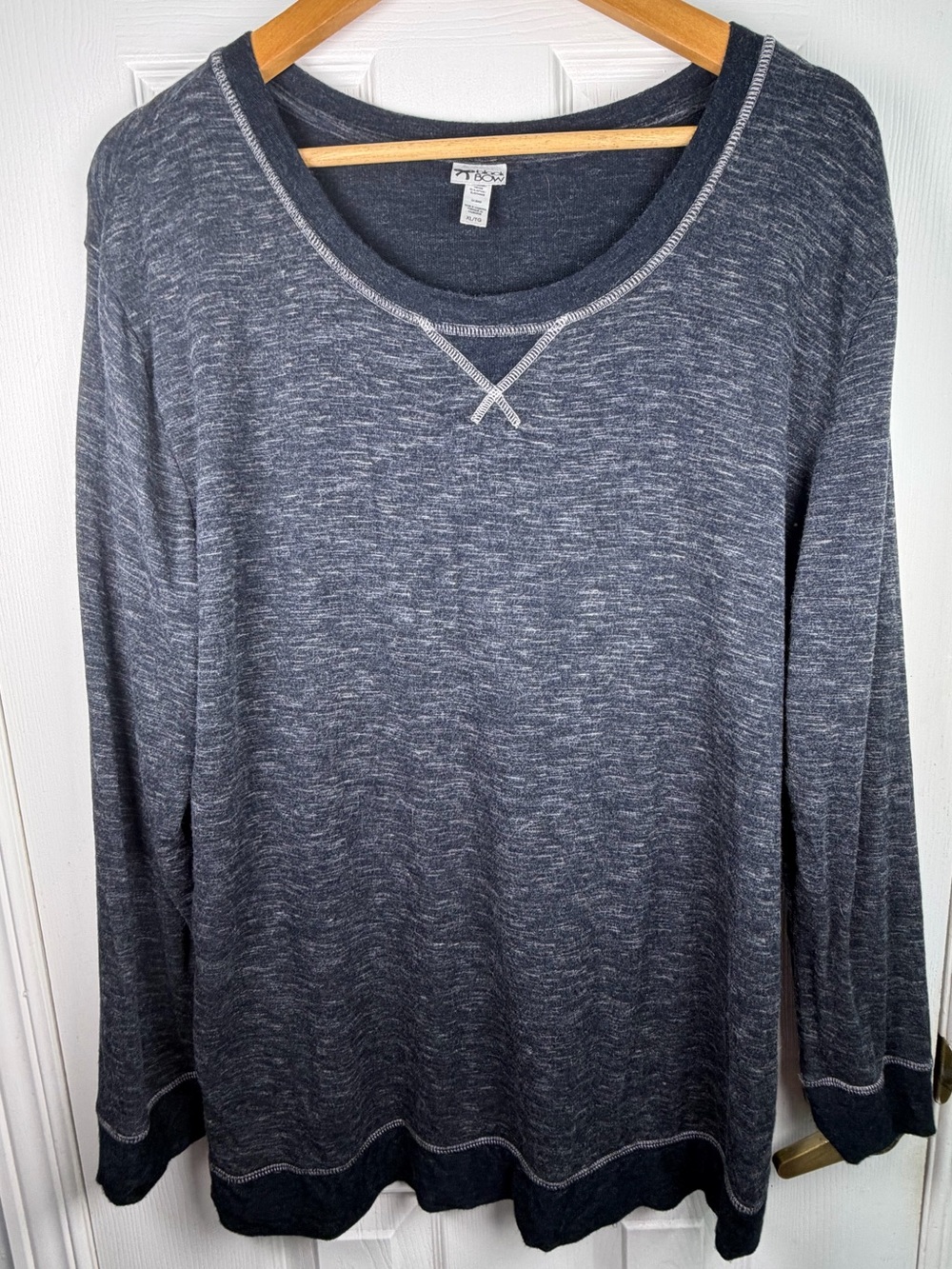 Women's XL Heather Navy Scoop Neck Sweatshirt Soft Knit Long Sleeve Minimalist